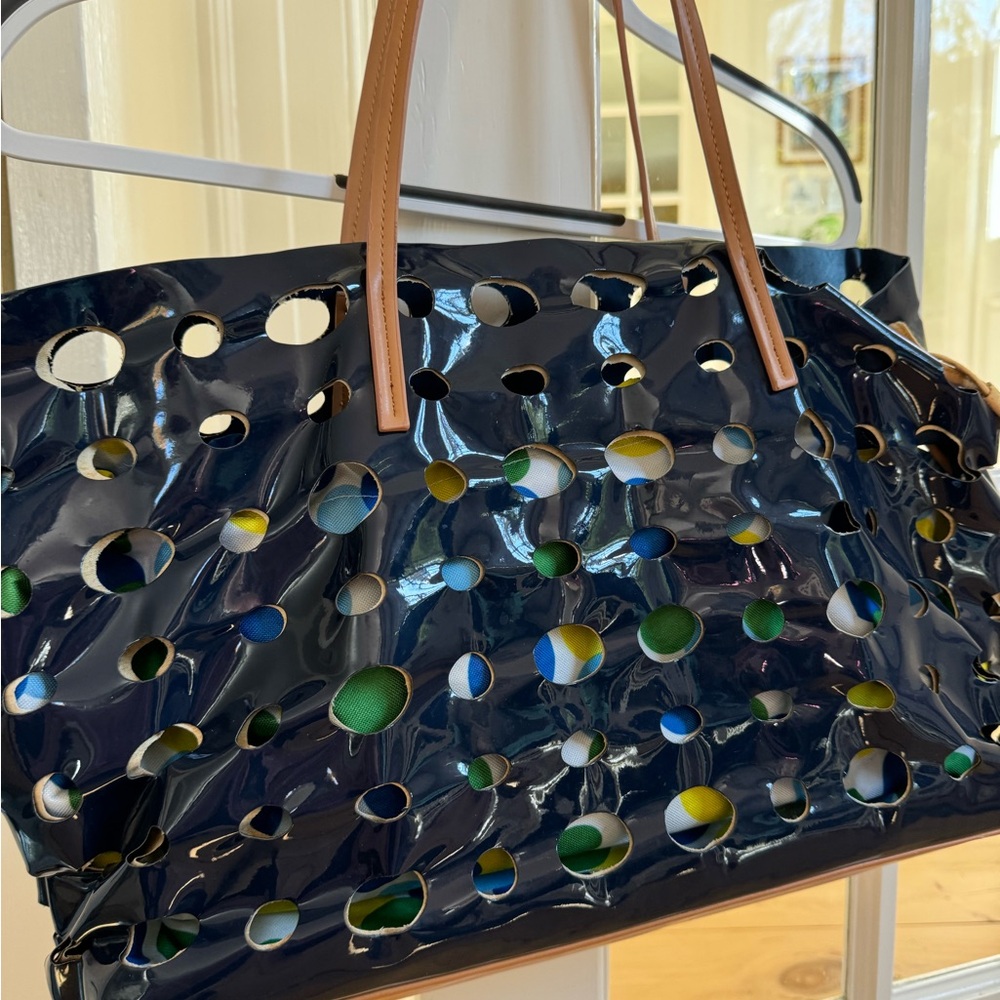 Patten leather il buco vita tote bag with polka dot interior pouch